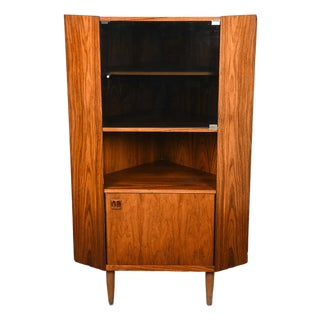 1960s Danish Modern Rosewood Corner Cabinet With Smoked Glass Door For Sale