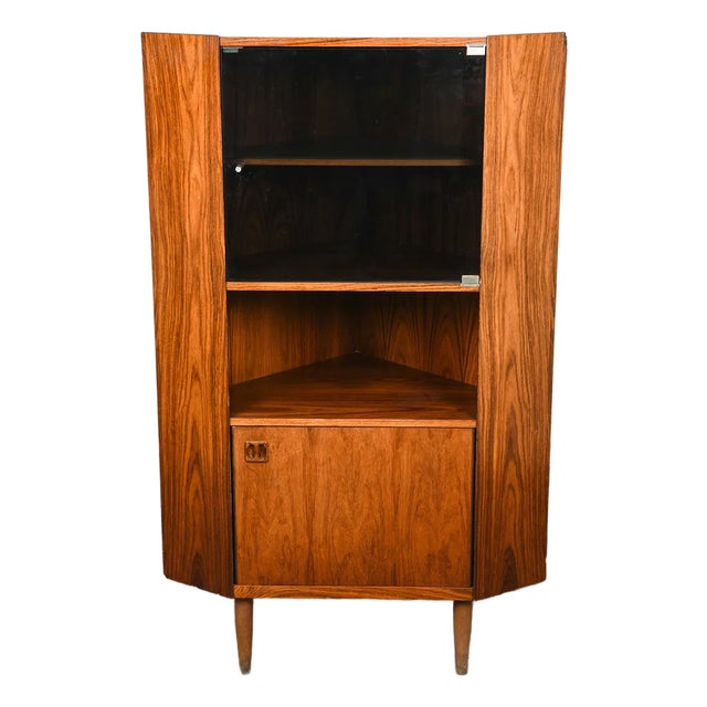 1960s Danish Modern Rosewood Corner Cabinet With Smoked Glass Door For Sale