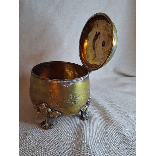 Antique 19th Century Brass Etrog Box Engraved Sukkot Citron Footed Judaica For Sale - Image 9 of 18
