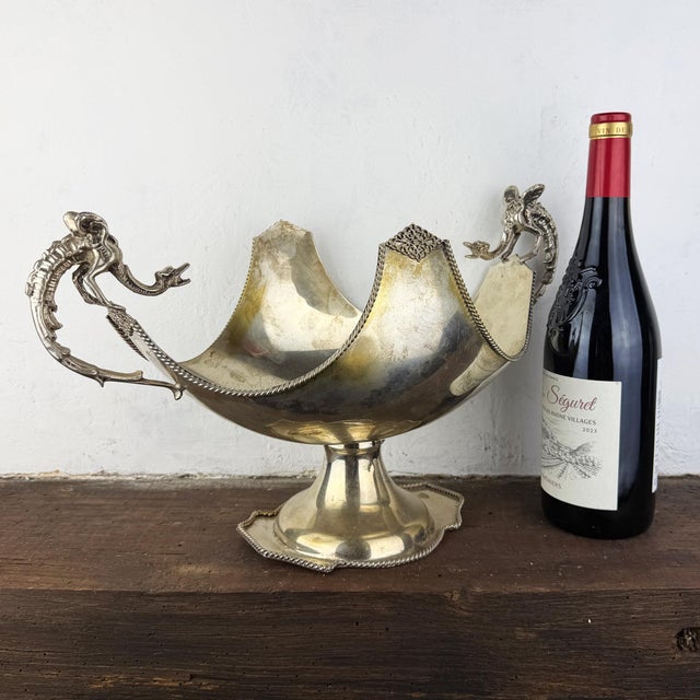 Antique Italian Silver-Plated Centerpiece Bowl with Dragon Handles, 1930s For Sale - Image 13 of 15