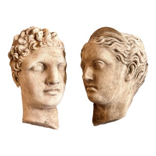 Antique Mythological Greek God and Goddess Wall Sculpture Head Busts a Pair For Sale