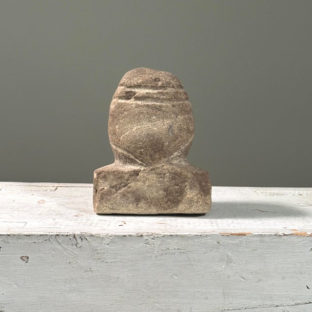 Antique Hand Carved Folk Art Stone Effigy Bust For Sale - Image 4 of 6