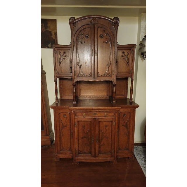 1890s Rare Art Nouveau Eugene Gaillard Maison Bing Oak Hutch Sideboard Signed For Sale - Image 15 of 18