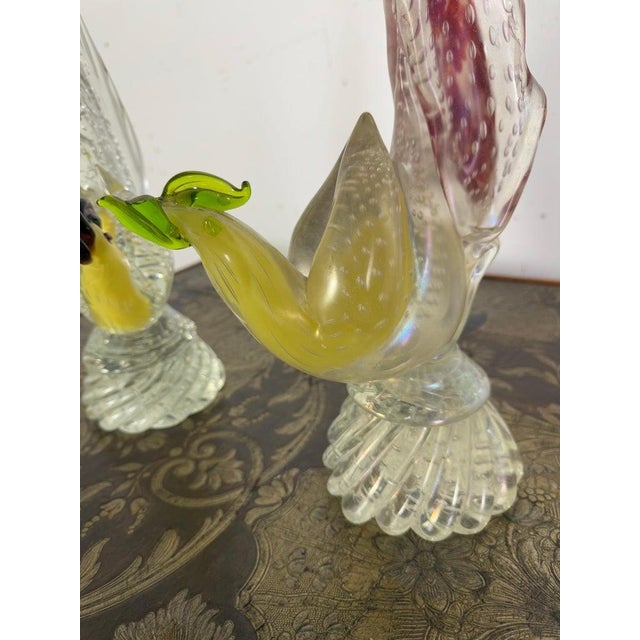 Traditional Pair of Vintage Murano Glass Rooster Sculptures, Italy, 1930s For Sale - Image 3 of 13