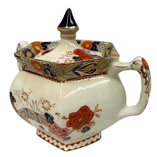 Ceramic Antique Woods Ware Wincanton Hand Painted Porcelain Creamer and Sugar Bowl For Sale - Image 7 of 12