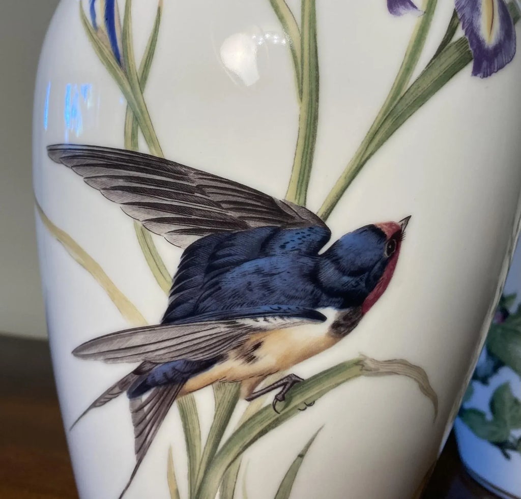 Pair of Vintage Franklin Porcelain Bird and Floral Vases | Chairish