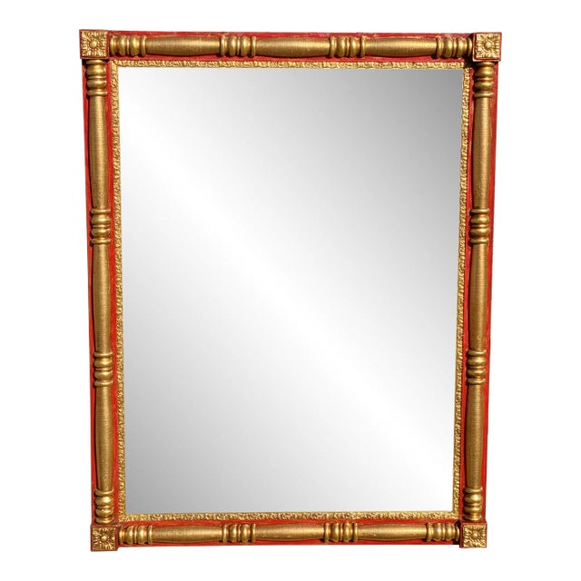 Antique Red and Gold Solid Wood Mirror For Sale