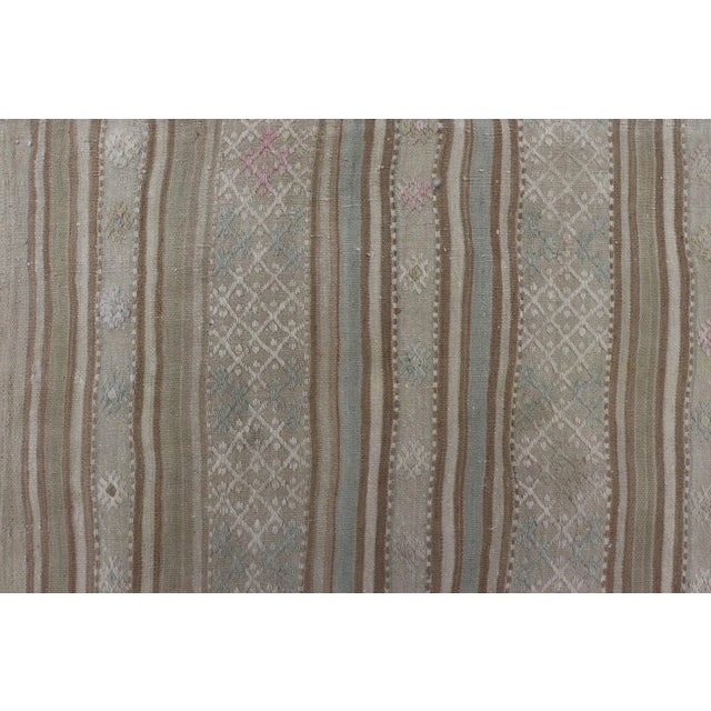 Vintage Turkish Kilim Rug in Soft Taupe, Beige, and Pale Blue Striped Design For Sale In Atlanta - Image 6 of 12