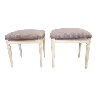 Vintage Pair of Lavender Painted Louis XVI Style French Stools For Sale