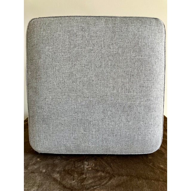Mid-Century Modern Tapered Walnut and Brass Footstool Ottoman in Textured Gray Tweed For Sale - Image 4 of 14