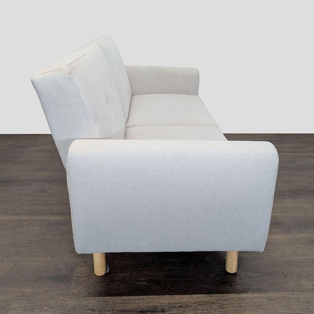 2020s Modern 3-Seat Sofa With Light Wood Base and Cream Upholstery For Sale - Image 5 of 9