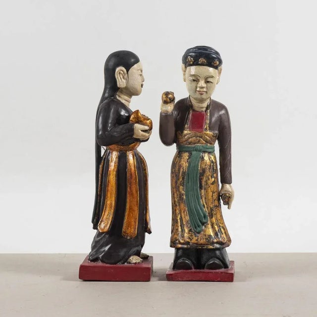 Asian Wooden Figurative Sculptures, Set of 2 For Sale - Image 8 of 9