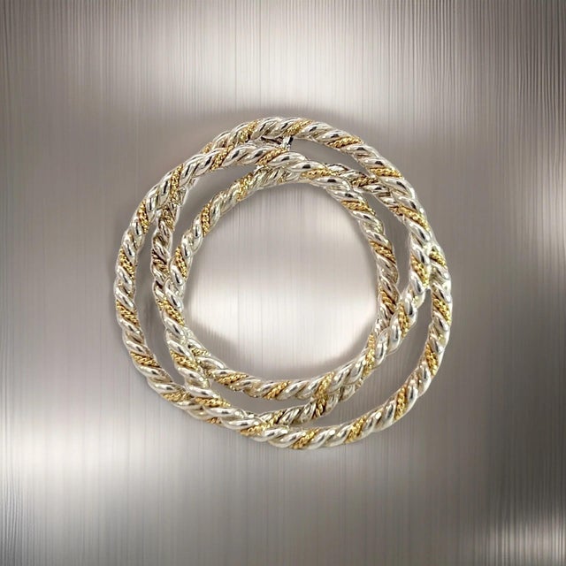 Silver 1990s Tiffany & Co Estate Triple Wreath Brooch Pin 18K Silver For Sale - Image 8 of 9