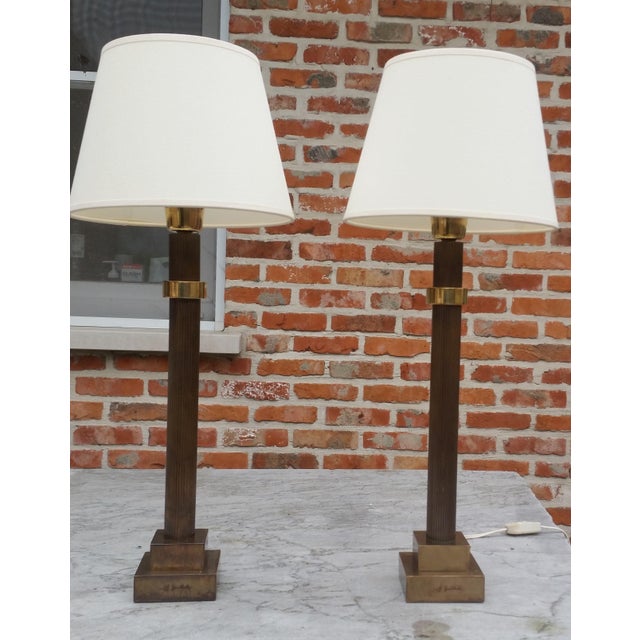 Metal Vintage Bronze Table Lamps by Jean Charles, 1970s, Set of 2 For Sale - Image 7 of 10