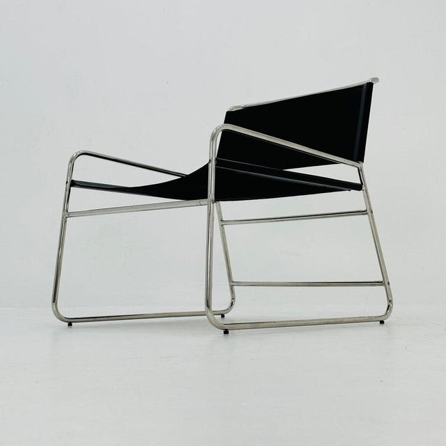Metal Mid-Century Black Leather Lounge Chair For Sale - Image 7 of 11