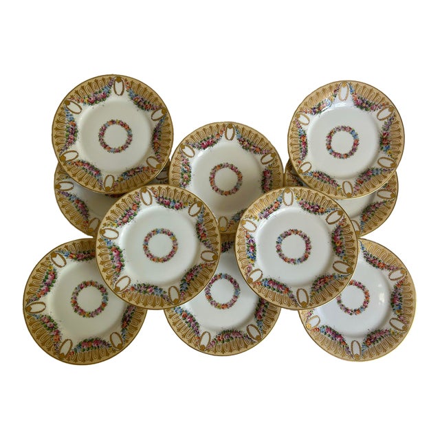Antique Hutschenreuther Hohenberg Bavaria Dresden Hand Painted Plates Set of 10 For Sale