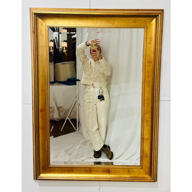 Wood Contemporary Gilded Beveled Wall Mirror For Sale - Image 7 of 7