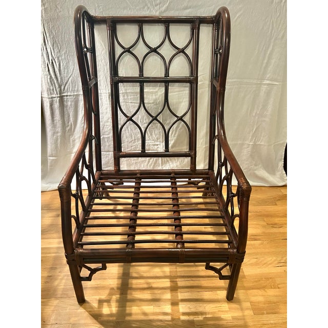 Late 20th Century Vintage Very Large Chinoiserie Wrapped Rattan Wingback Chair in the Style of Ficks-Reed For Sale - Image 5 of 12