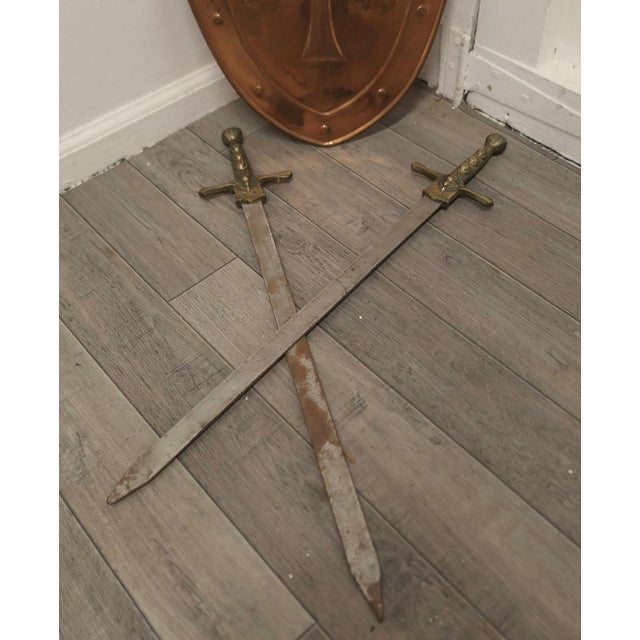 Copper Arts and Crafts Wall Hanging Copper Shield with Cross Swords, 1880s For Sale - Image 8 of 9