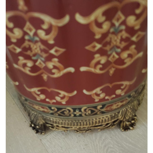 French Neiman Marcus Wong Lee Crackle Porcelain Oval Ormolu Umbrella Stand For Sale - Image 3 of 4