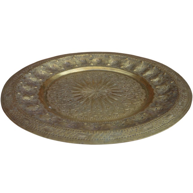 Brass Antique Engraved Moorish-Patterned Brass Tray For Sale - Image 8 of 10