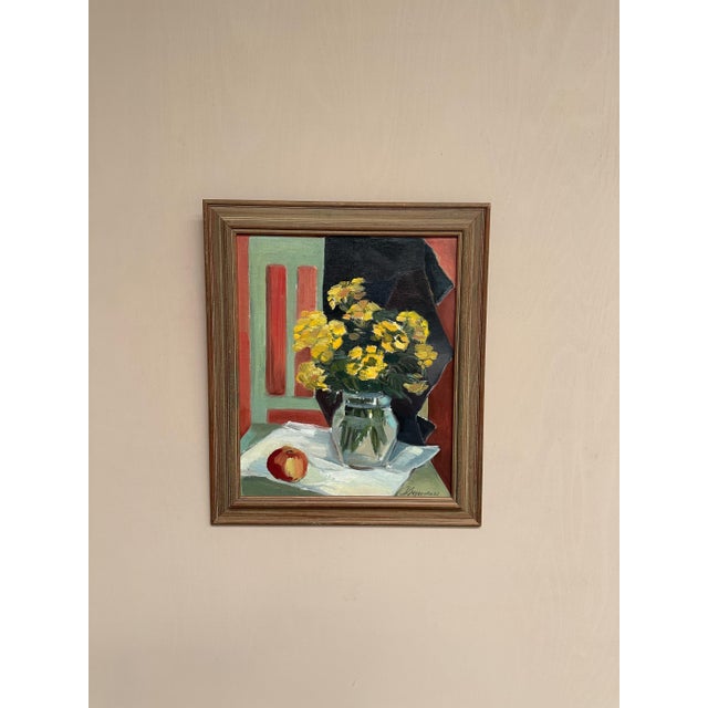 Original vintage scandinavian oil on panel – “floral still life” by b. Segerdahl – signed – framed – 56 × 48 cm (22" ×...