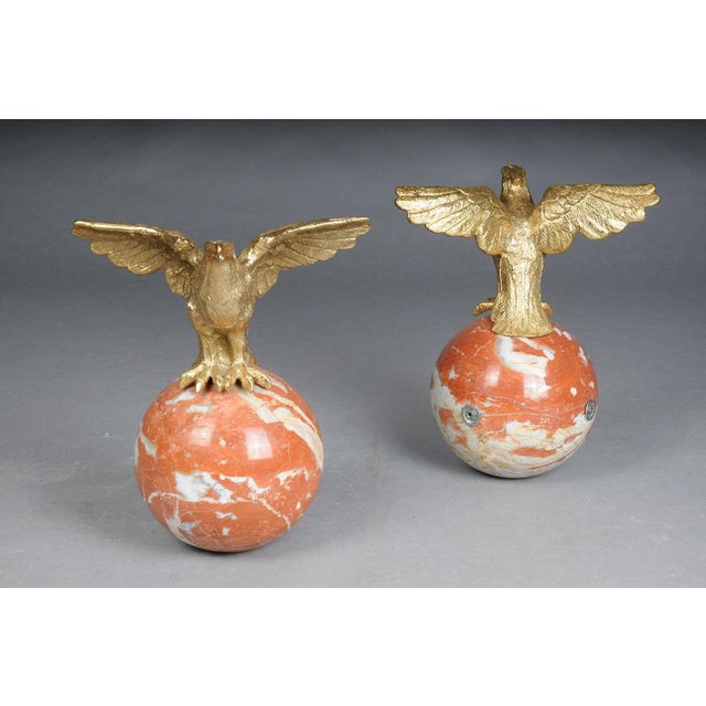 Large Imperial Brass Eagle Figures on Marble Spheres, Set of 2 For Sale - Image 3 of 17