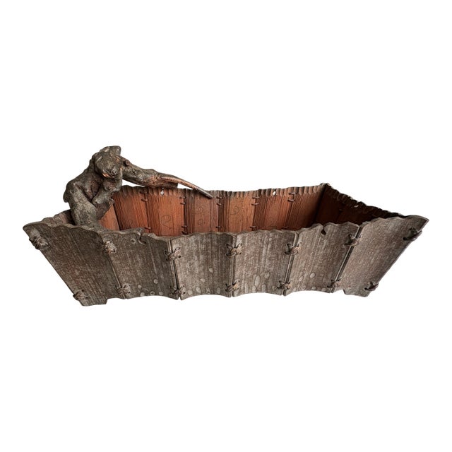 Japanese Ikebana Wabi-Sabi Bamboo Carved Basket For Sale