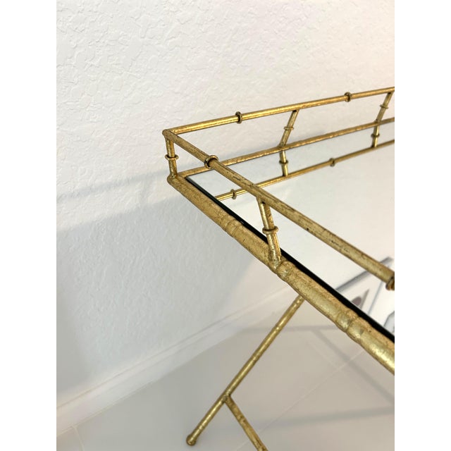 Gold Metal Faux Bamboo Mirrored Bar Table For Sale - Image 4 of 6
