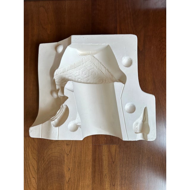 Terrific Mid-Century Solid Plaster Mold Sculpture. Brutalist and PostModern elements. Very heavy. Warm white shade....