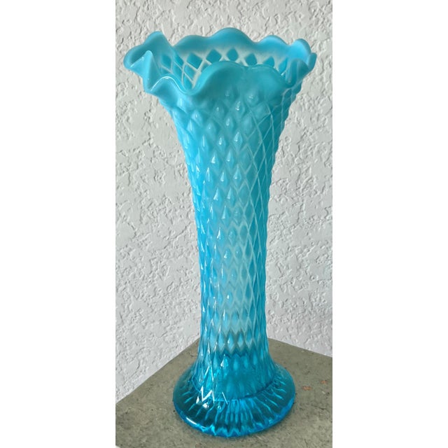 Circa 1906 Northwood Glass “Diamond Point” Aqua Swung Vase, Wheeling, West Virginia For Sale - Image 4 of 18