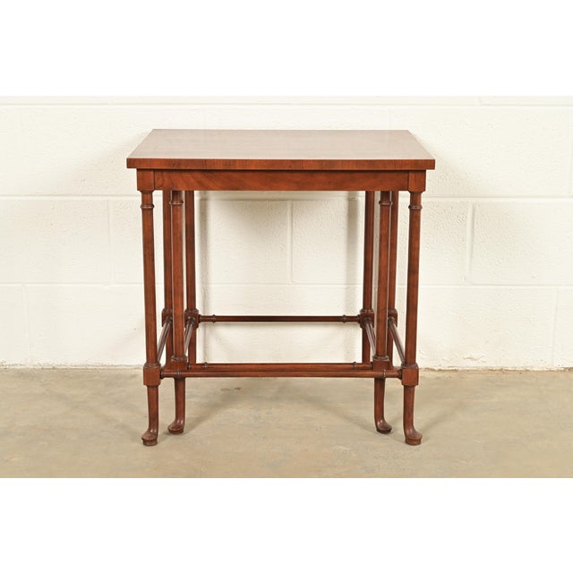 Baker Furniture English Regency Walnut and Burl Wood Parquet Top Nesting Tables, Pair For Sale - Image 11 of 13