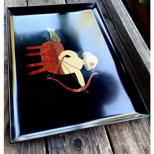 Zodiac Archer | Sagittarius Centaur Tray Vintage Couroc of Monterey | Mid-Century California Art For Sale - Image 4 of 14