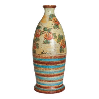 Vintage Italian Painted Pottery Bottle / Vase For Sale