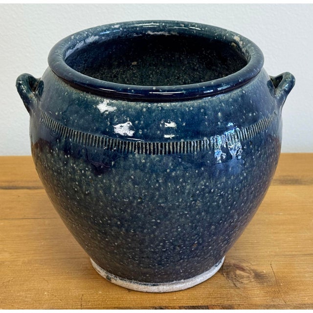 Mid-Century Modern Vintage Indigo Blue Pottery Cachepot Vessel For Sale - Image 3 of 11