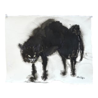 Martha Holden "Black Cat" Contemporary Ink Drawing For Sale