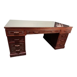 Mid 20th Century Vintage Mahogany Chinese Motif Partners Desk For Sale