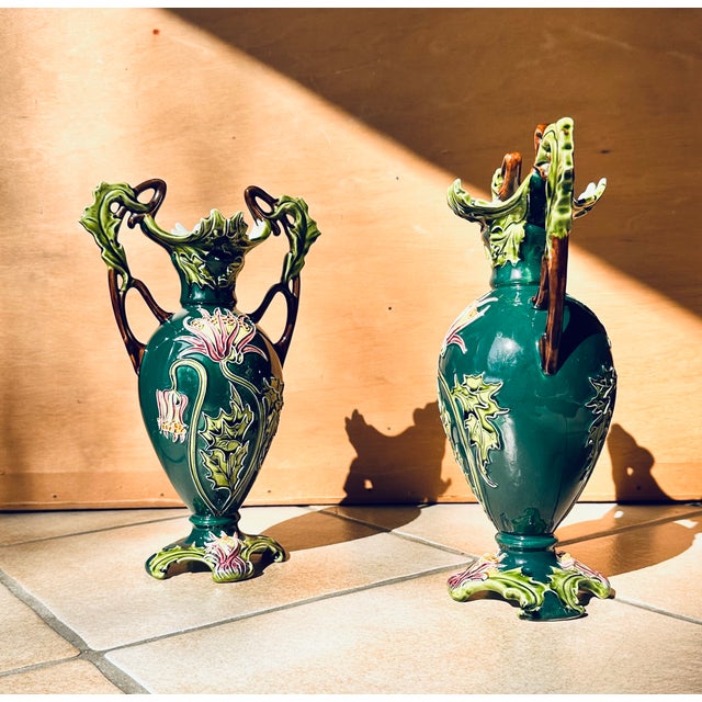 Ceramic Antique Art Nouveau Porcelain Vases with Handles from Julius Dressler Biela, Austria, 1910s, Set of 2 For Sale - Image 7 of 14