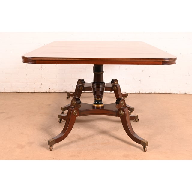 Kittinger Regency Banded Mahogany Double Pedestal Extension Dining Table, Newly Refinished For Sale - Image 15 of 16