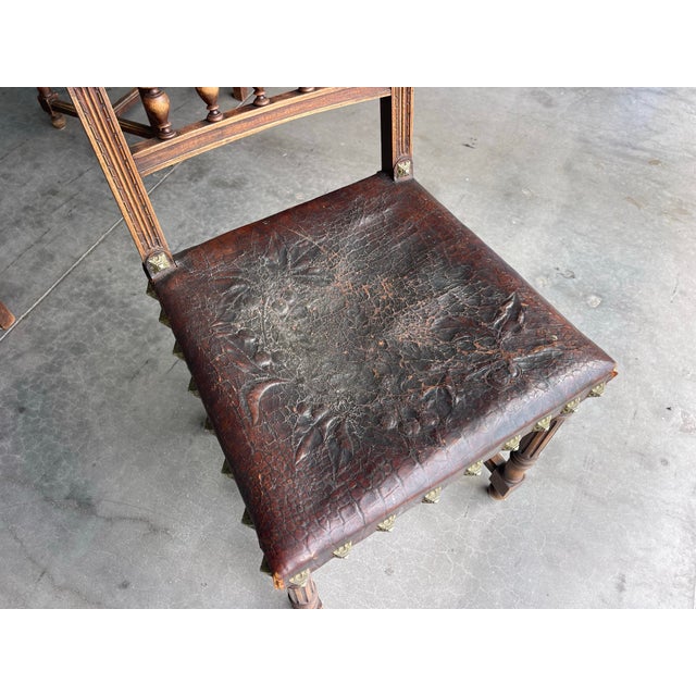 Antique Spanish Revival Embossed Leather Dining Chairs, Set of 6 For Sale - Image 11 of 12