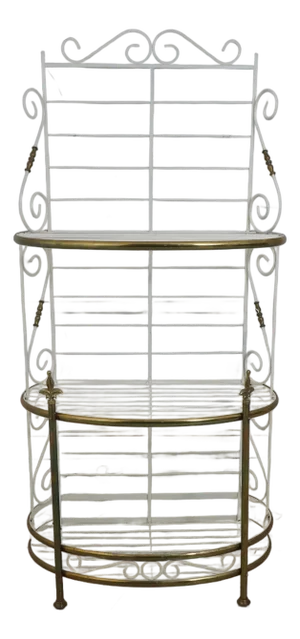 Vintage Painted Iron & Brass French Style Bakers Rack