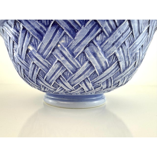 Vintage Italian Blue Ceramic Basketweave Bowl For Sale - Image 4 of 11