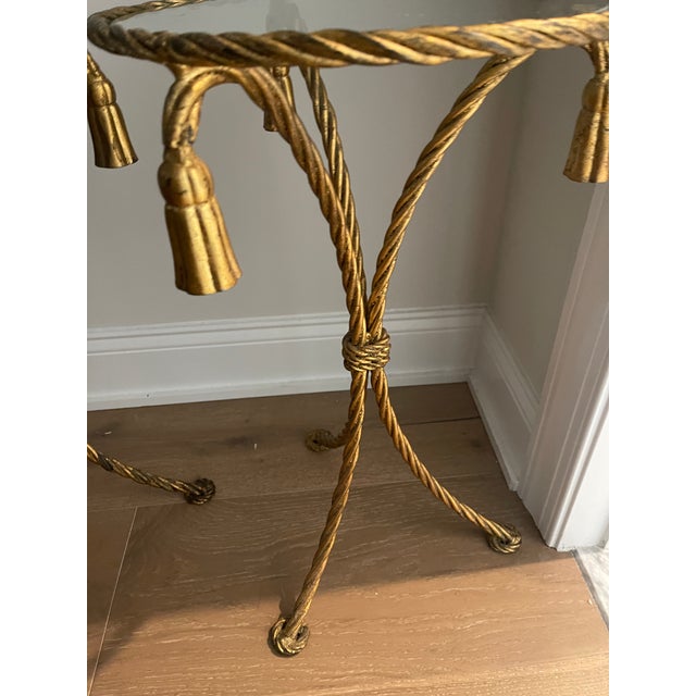Italian Pair of Mid Century Italian Rope Twist and Tassel Aluminum Tables For Sale - Image 3 of 7