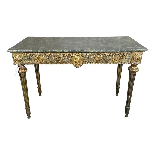 18th Century Italian Console Table With Gold Leaf & Faux Marble Top For Sale