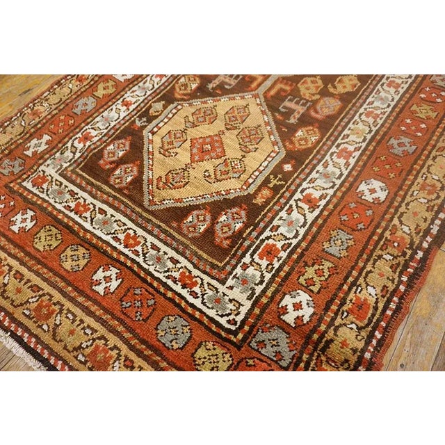 1930s Brown Geometric Tribal Antique Persian Kurdish Runner Carpet 3'10" X 13'2" Knotted Pile Rug For Sale - Image 11 of 15