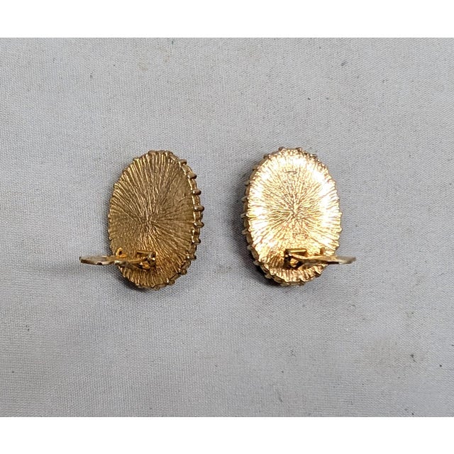 Hattie Carnegie Vintage 1960s Signed Hattie Carnegie Oval Goldtone Faux-Garnet & Clear Rhinestone Clip Earrings-2 Pieces For Sale - Image 4 of 7