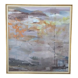 1970s Vintage Mid Century Signed Impressionist Painting Autumn