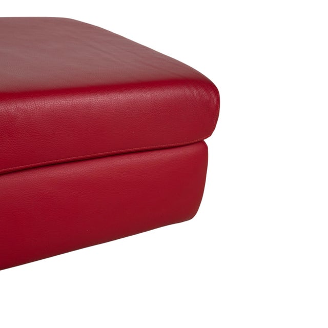 Modern Vintage Leather Stool in Red For Sale - Image 3 of 10