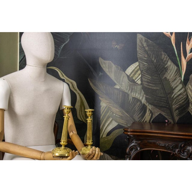 Antique French Brass Candlesticks with Floral Motifs, 1920s, Set of 2 For Sale - Image 6 of 18