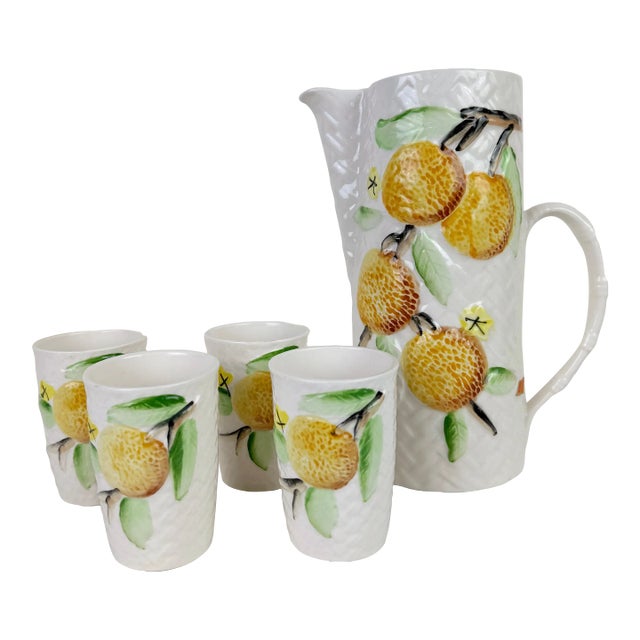 1960s Vintage Our Own Import Ceramic Pitcher and Cups Set- 5 Pieces For Sale